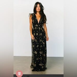 Baltic Born Black and Gold Tulle Maxi Dress Size Large